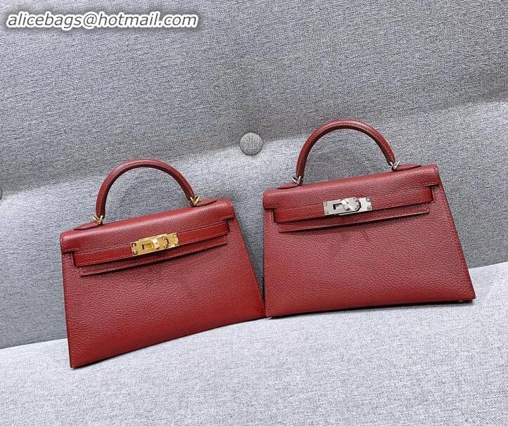 Fashion Hermes Mini Kelly II Bag in Original Chevre Leather H091413 Bordeaux Red