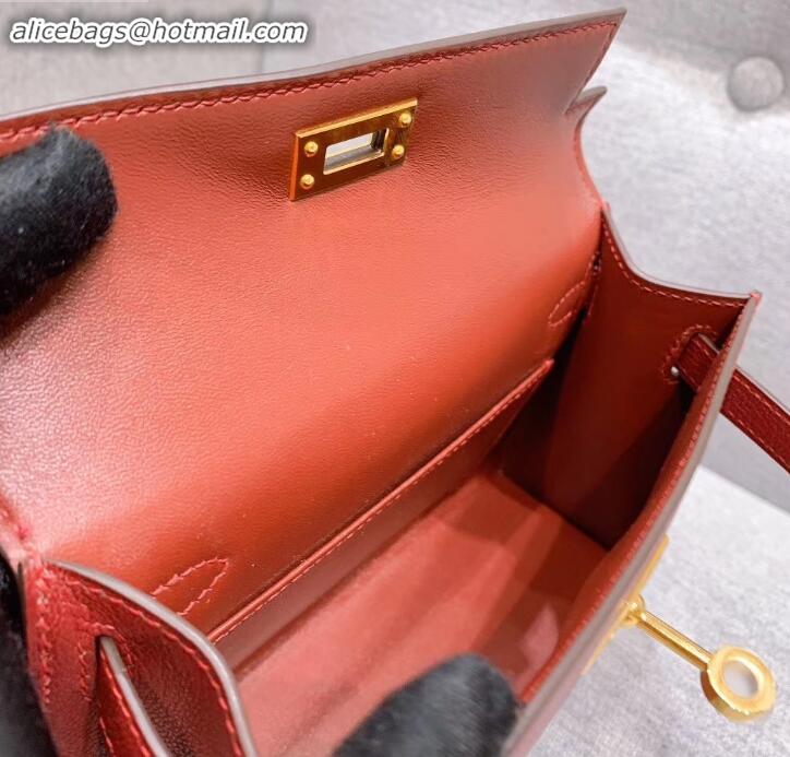 Fashion Hermes Mini Kelly II Bag in Original Chevre Leather H091413 Bordeaux Red