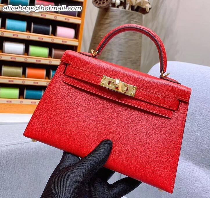 Good Looking Hermes Mini Kelly II Bag in Original Chevre Leather H091413 Red