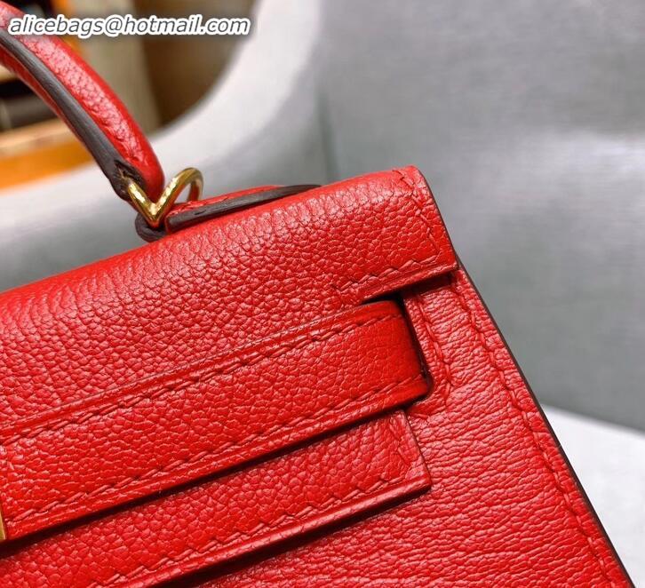 Good Looking Hermes Mini Kelly II Bag in Original Chevre Leather H091413 Red