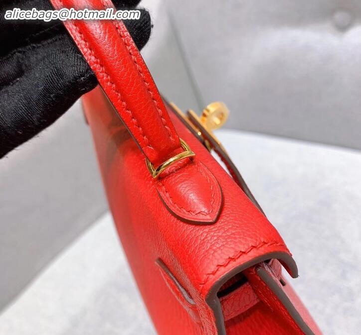 Good Looking Hermes Mini Kelly II Bag in Original Chevre Leather H091413 Red