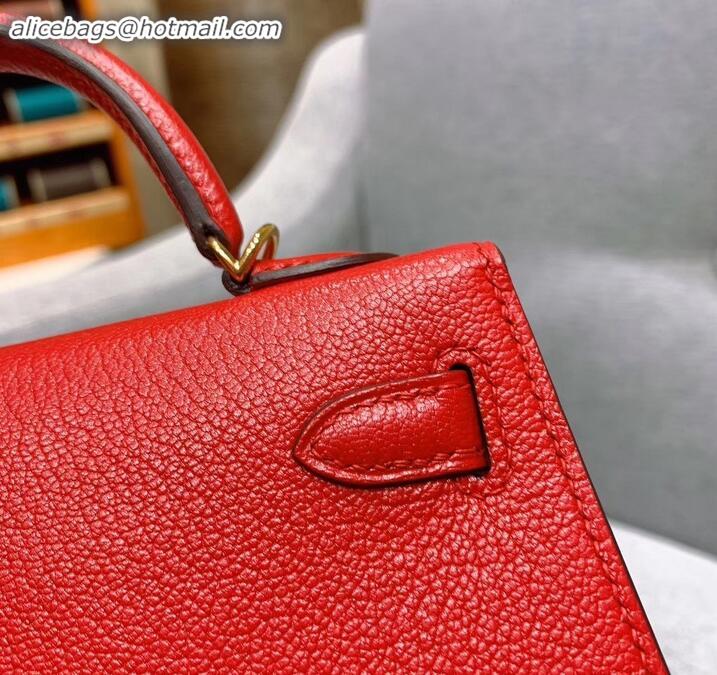 Good Looking Hermes Mini Kelly II Bag in Original Chevre Leather H091413 Red