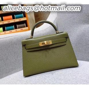 Perfect Hermes Mini Kelly II Bag in Original Chevre Leather H091413 Olive Green