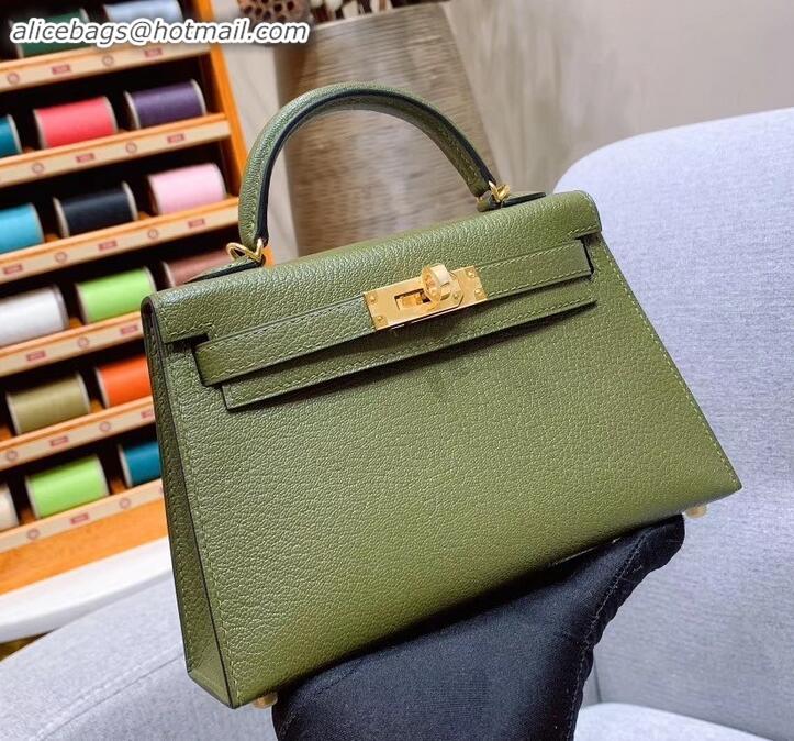 Perfect Hermes Mini Kelly II Bag in Original Chevre Leather H091413 Olive Green