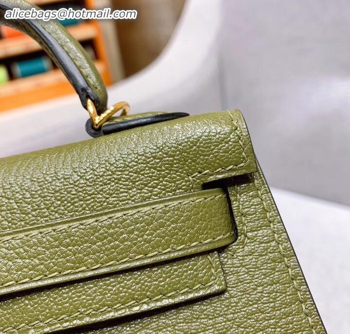 Perfect Hermes Mini Kelly II Bag in Original Chevre Leather H091413 Olive Green