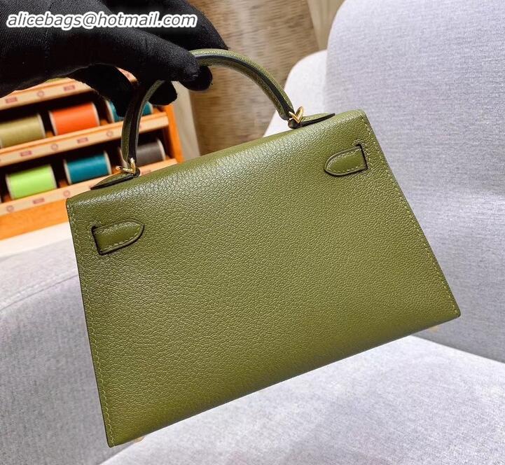 Perfect Hermes Mini Kelly II Bag in Original Chevre Leather H091413 Olive Green