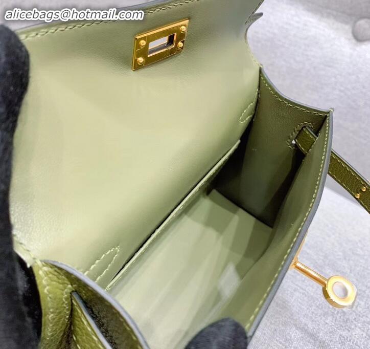 Perfect Hermes Mini Kelly II Bag in Original Chevre Leather H091413 Olive Green