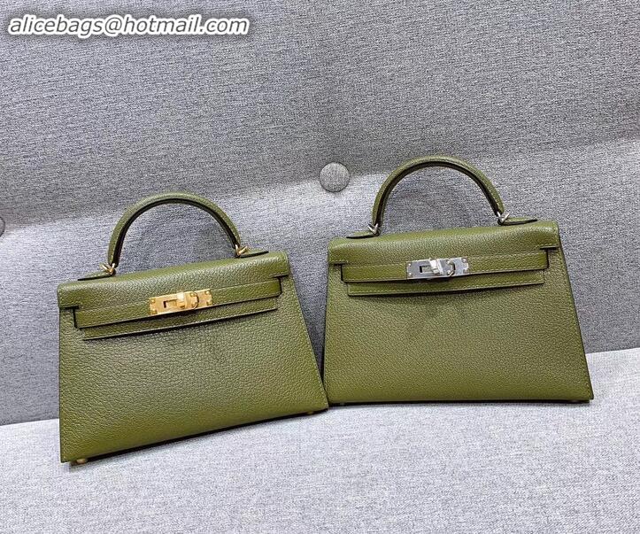 Perfect Hermes Mini Kelly II Bag in Original Chevre Leather H091413 Olive Green