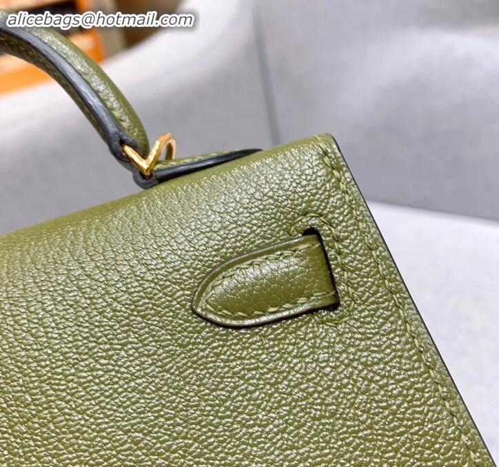 Perfect Hermes Mini Kelly II Bag in Original Chevre Leather H091413 Olive Green