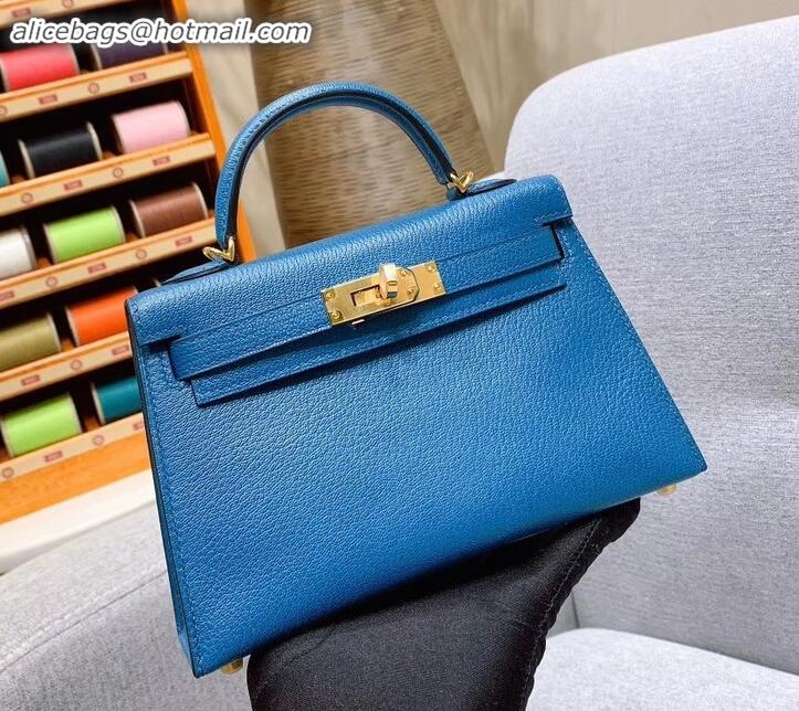 Unique Style Hermes Mini Kelly II Bag in Original Chevre Leather H091413 Denim Blue