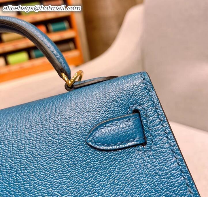 Unique Style Hermes Mini Kelly II Bag in Original Chevre Leather H091413 Denim Blue