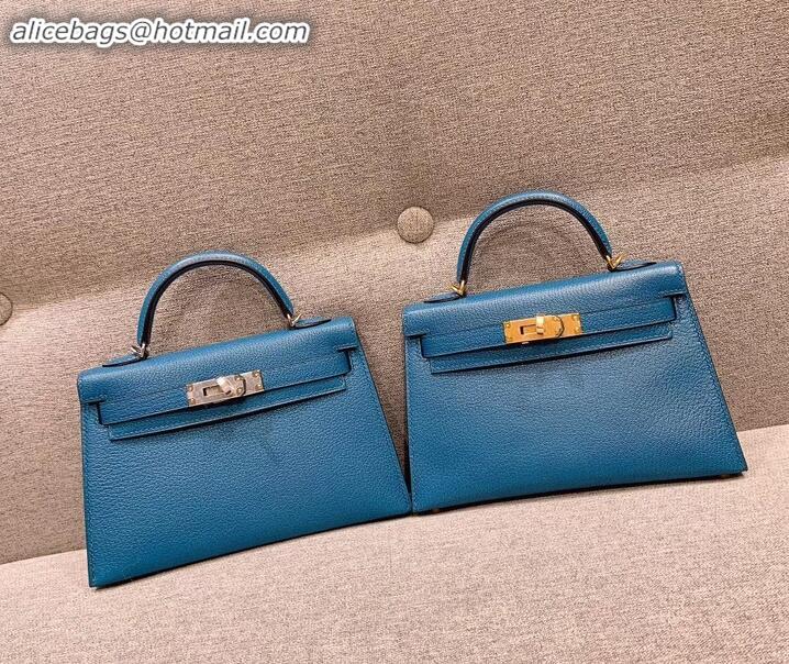 Unique Style Hermes Mini Kelly II Bag in Original Chevre Leather H091413 Denim Blue