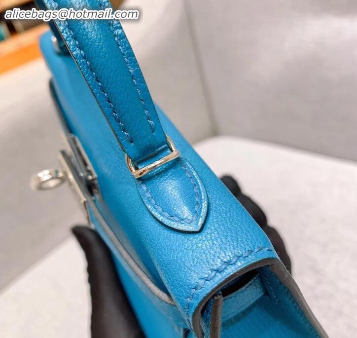 Popular Style Hermes Mini Kelly II Bag in Original Chevre Leather H091413 Light Blue