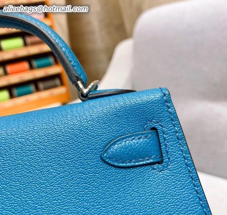 Popular Style Hermes Mini Kelly II Bag in Original Chevre Leather H091413 Light Blue