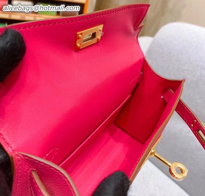 Best Quality Hermes Mini Kelly II Bag in Original Epsom Leather H091413 Fuchsia