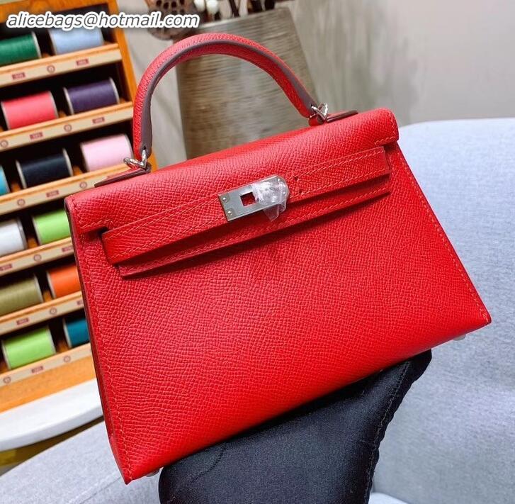 Fashion Hermes Mini Kelly II Bag in Original Epsom Leather H091413 Cherry Red