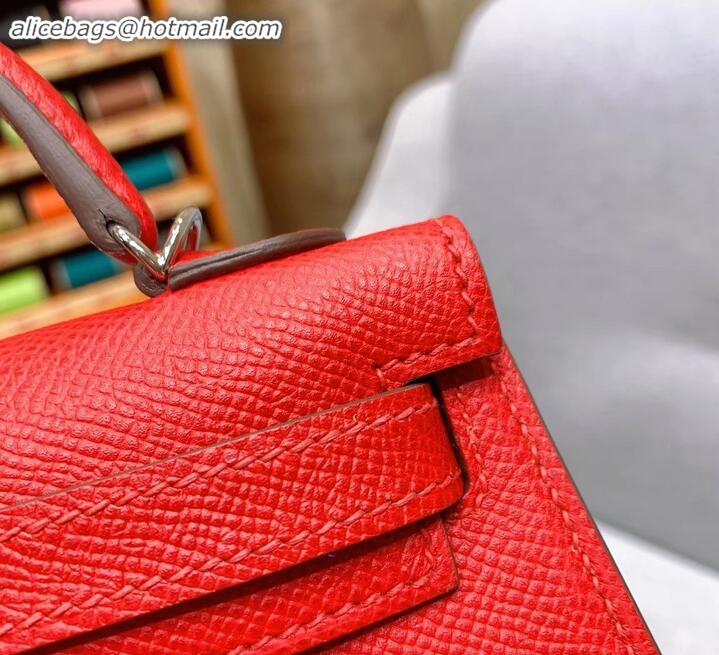 Fashion Hermes Mini Kelly II Bag in Original Epsom Leather H091413 Cherry Red