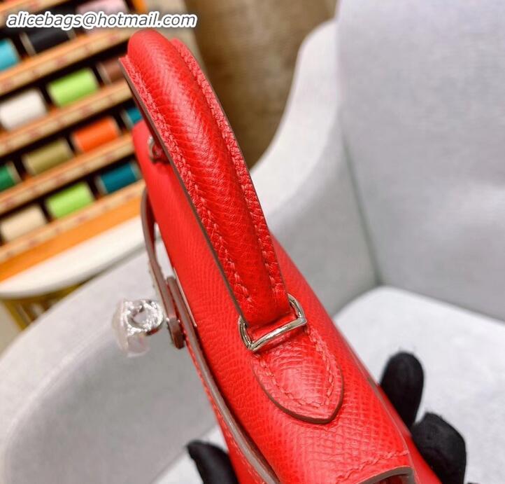 Fashion Hermes Mini Kelly II Bag in Original Epsom Leather H091413 Cherry Red