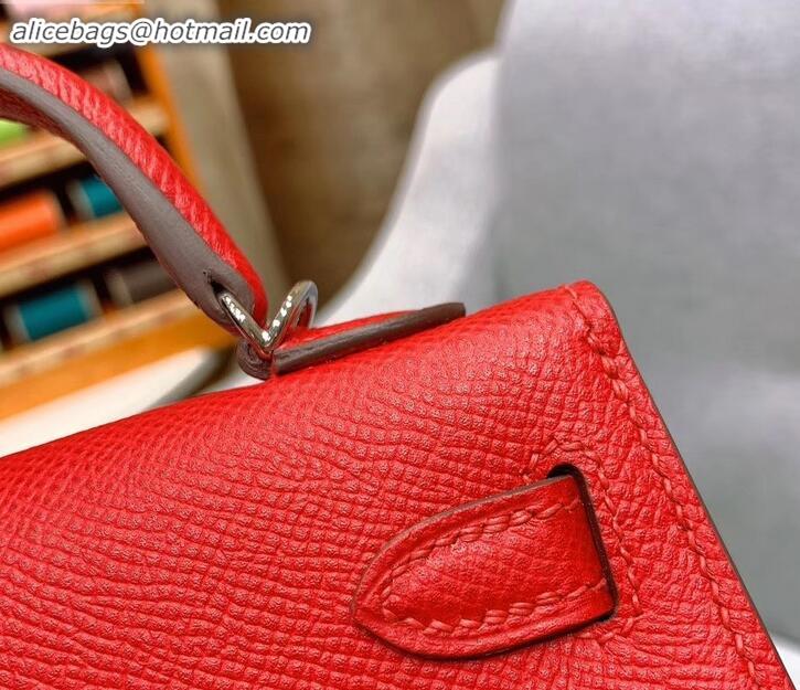 Fashion Hermes Mini Kelly II Bag in Original Epsom Leather H091413 Cherry Red