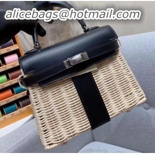 New Style Hermes Mini Kelly Picnic Bag in Rattan H091415 Black