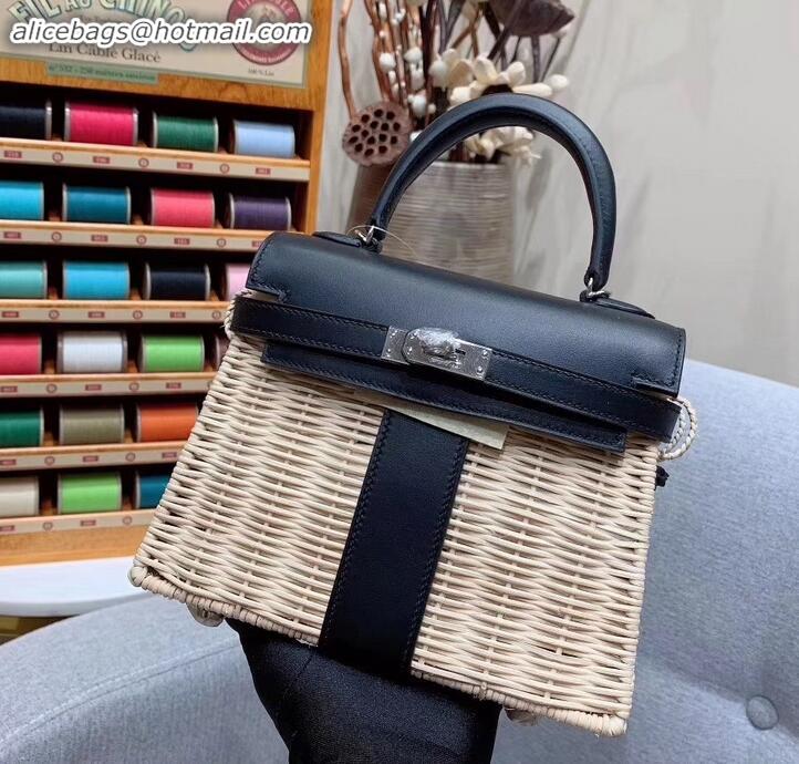 New Style Hermes Mini Kelly Picnic Bag in Rattan H091415 Black