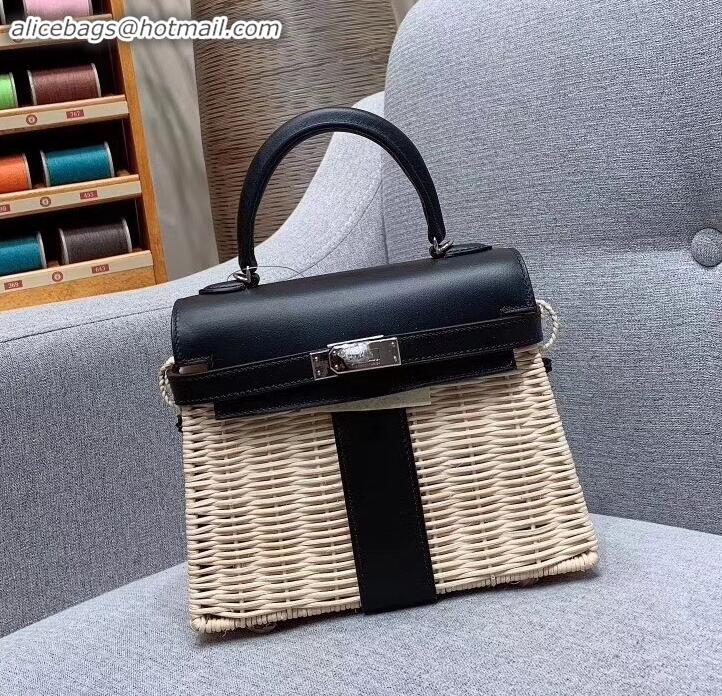 New Style Hermes Mini Kelly Picnic Bag in Rattan H091415 Black