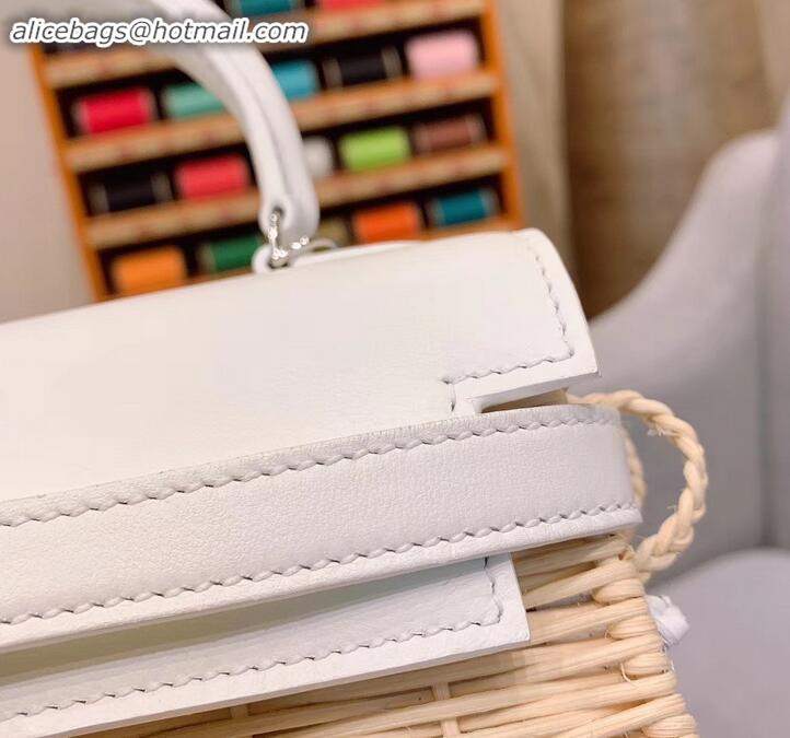 Crafted Hermes Mini Kelly Picnic Bag in Rattan H091415 White