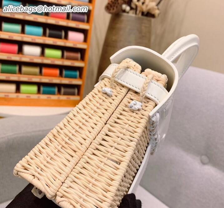 Crafted Hermes Mini Kelly Picnic Bag in Rattan H091415 White