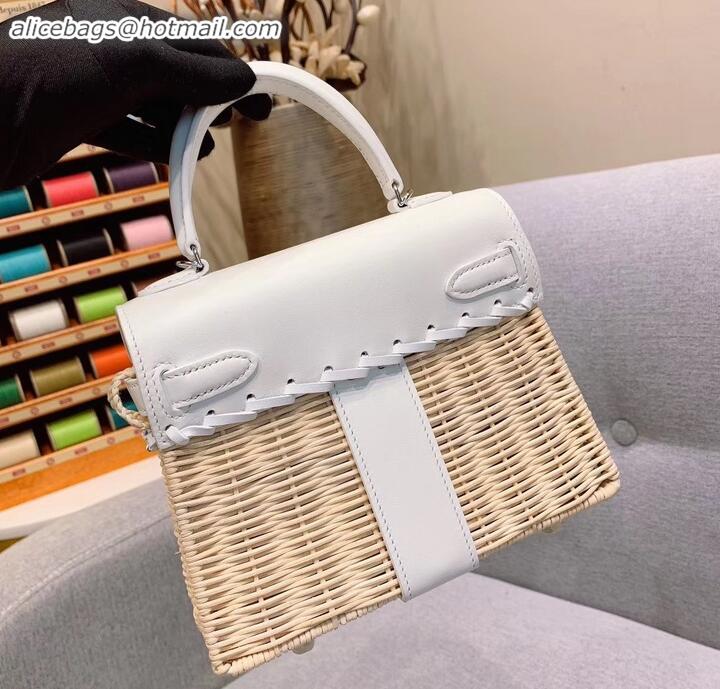 Crafted Hermes Mini Kelly Picnic Bag in Rattan H091415 White