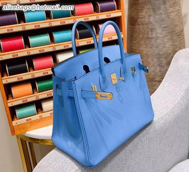 Top Quality Hermes Birkin 25cm Bag in Original Epsom Leather H091416 Sky Blue