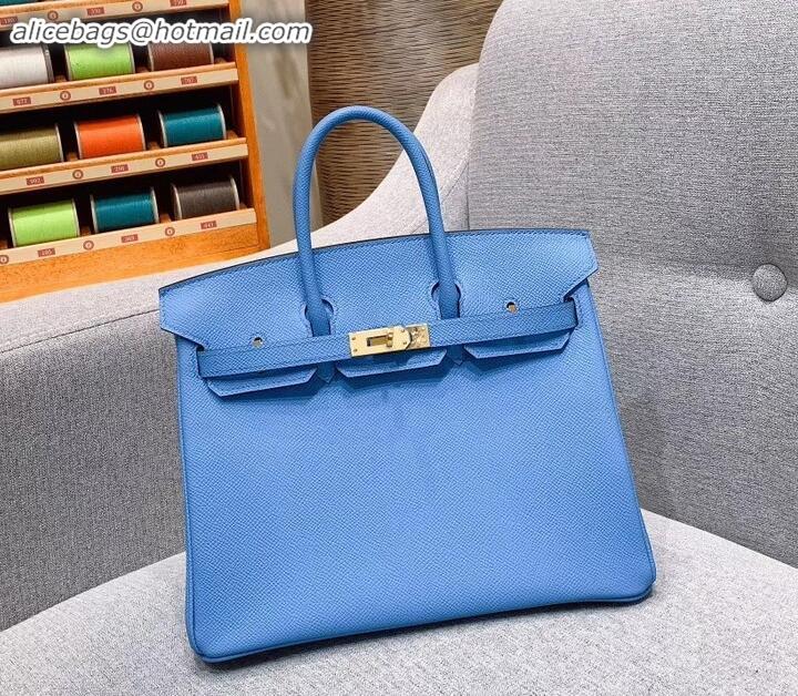 Top Quality Hermes Birkin 25cm Bag in Original Epsom Leather H091416 Sky Blue