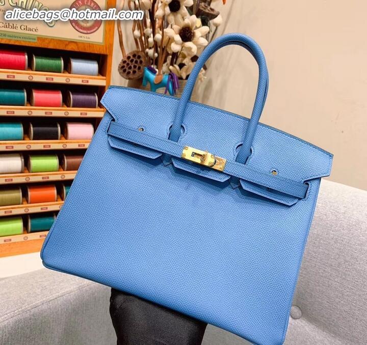 Top Quality Hermes Birkin 25cm Bag in Original Epsom Leather H091416 Sky Blue