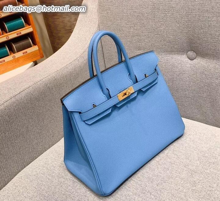 Top Quality Hermes Birkin 25cm Bag in Original Epsom Leather H091416 Sky Blue