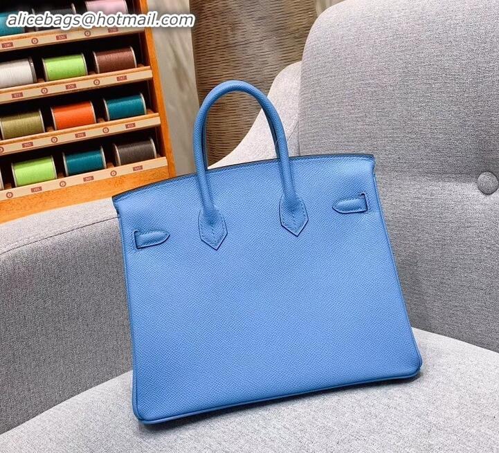 Top Quality Hermes Birkin 25cm Bag in Original Epsom Leather H091416 Sky Blue