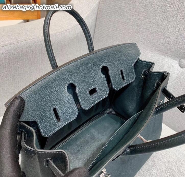 Good Taste Hermes Birkin 25cm Bag in Original Togo Leather H091418 blackish green