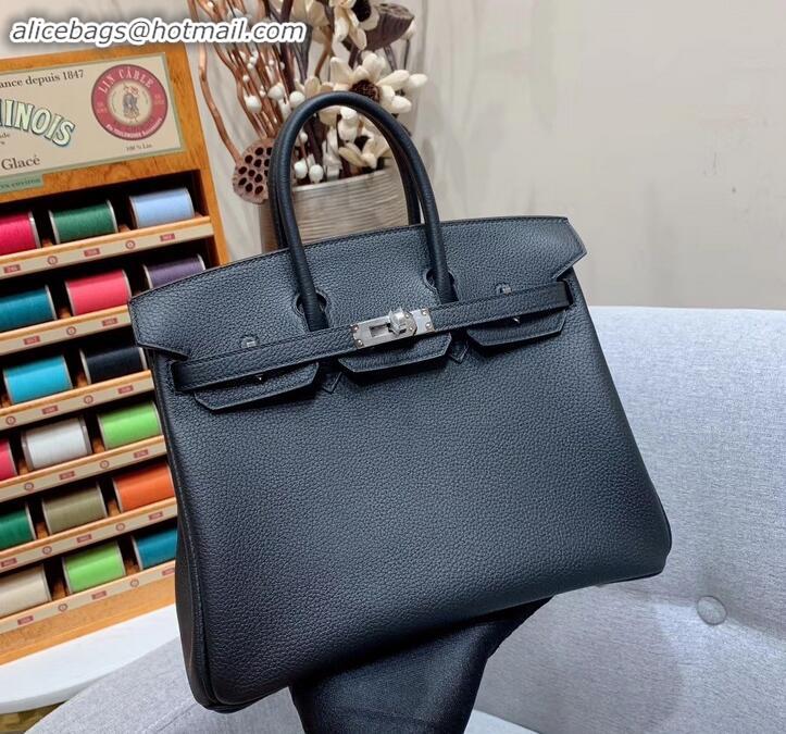 Classic Practical Hermes Birkin 25cm Bag in Original Togo Leather H091418 Black