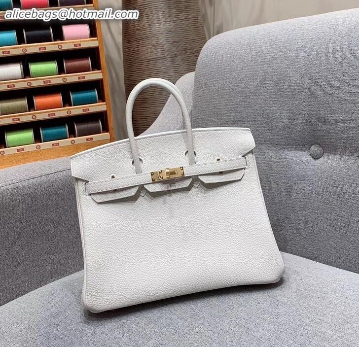 Crafted Hermes Birkin 25cm Bag in Original Togo Leather H091418 White