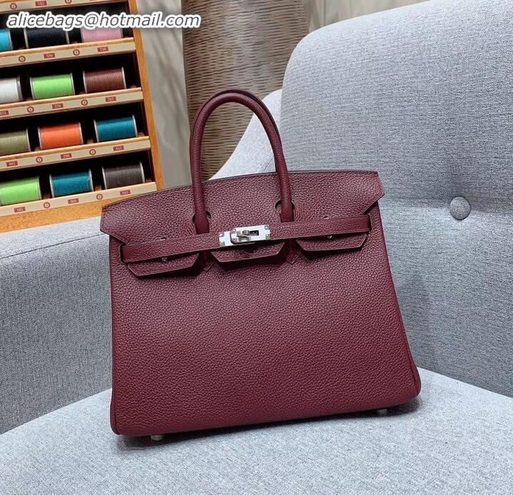 Top Grade Hermes Birkin 25cm Bag in Original Togo Leather H091418 Burgundy