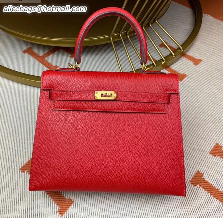 Promotional Hermes Kelly 25cm Bag in Original Epsom Leather H091420 Cherry Red