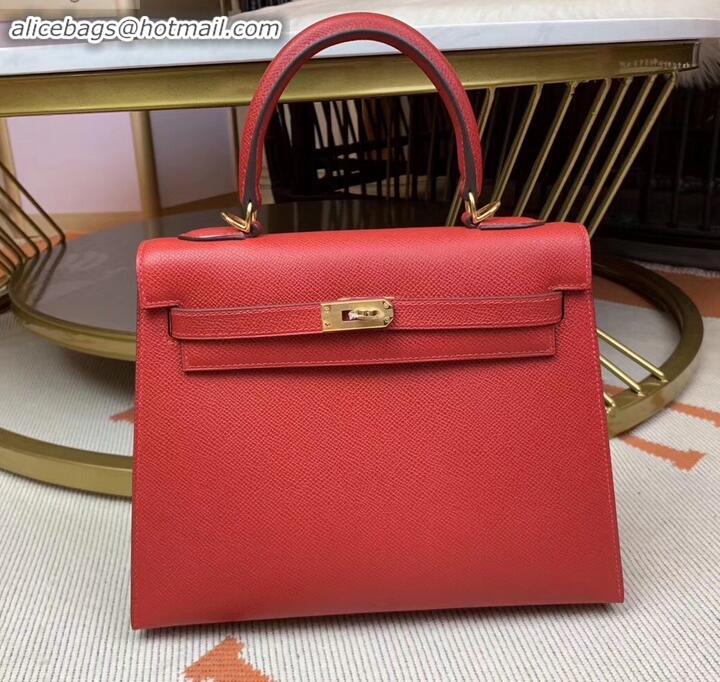 Unique Style Hermes Kelly 25cm Bag in Original Epsom Leather H091420 Red