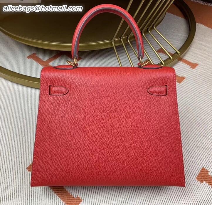 Unique Style Hermes Kelly 25cm Bag in Original Epsom Leather H091420 Red