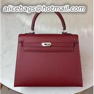 Best Grade Hermes Kelly 25cm Bag in Original Epsom Leather H091420 Dark Red