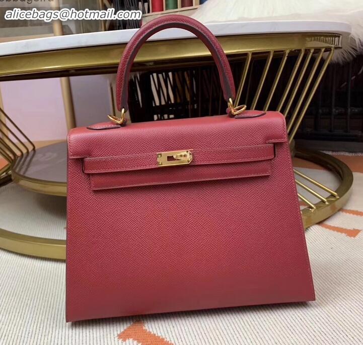 Best Grade Hermes Kelly 25cm Bag in Original Epsom Leather H091420 Dark Red