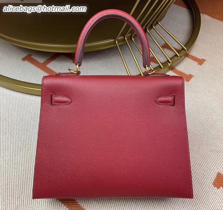 Best Grade Hermes Kelly 25cm Bag in Original Epsom Leather H091420 Dark Red