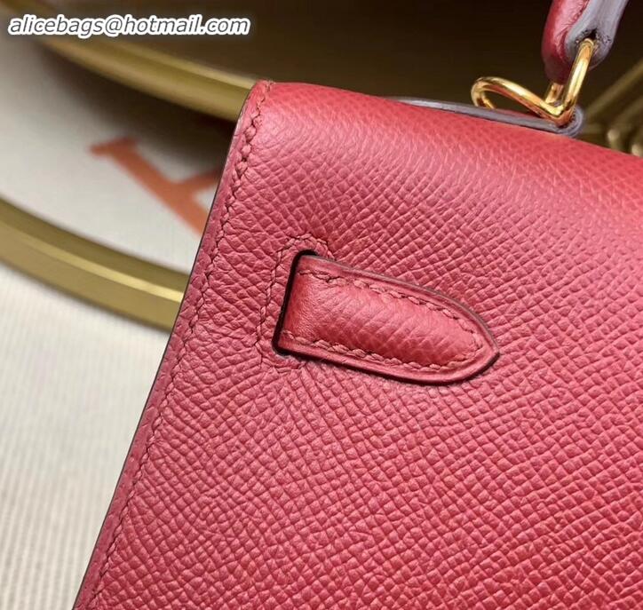 Best Grade Hermes Kelly 25cm Bag in Original Epsom Leather H091420 Dark Red