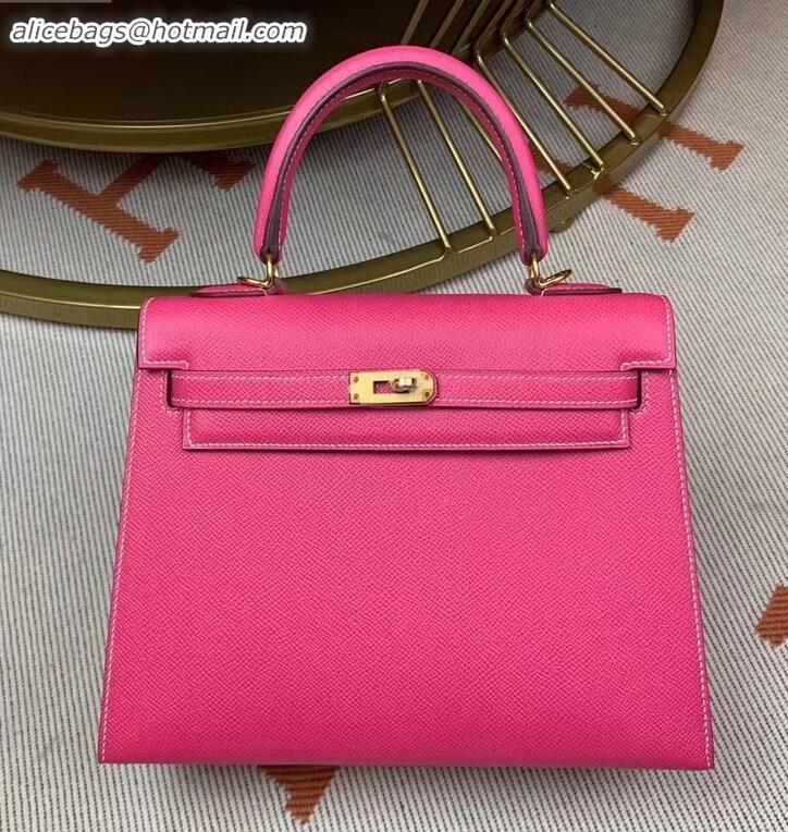 New Style Hermes Kelly 25cm Bag in Original Epsom Leather H091420 Peach Red