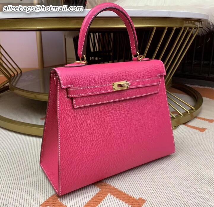 New Style Hermes Kelly 25cm Bag in Original Epsom Leather H091420 Peach Red