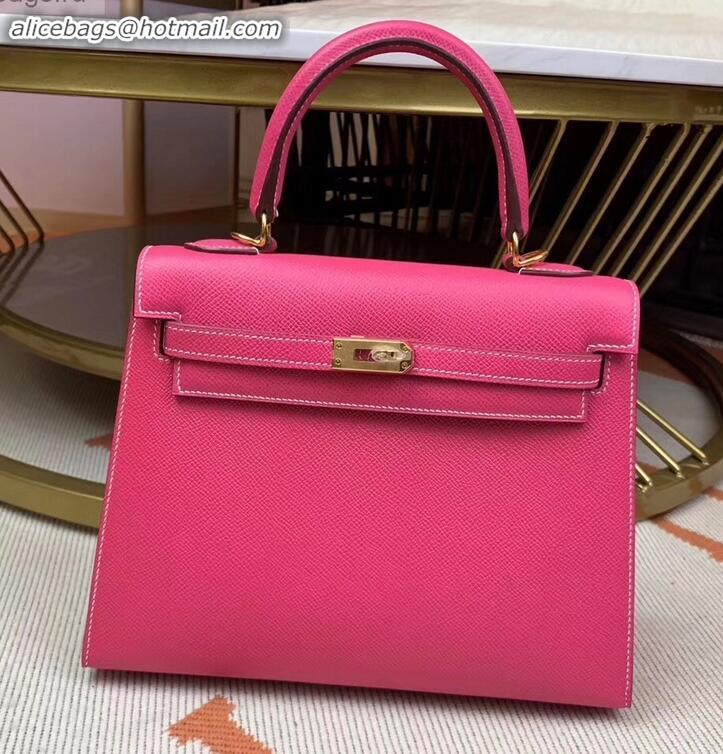 New Style Hermes Kelly 25cm Bag in Original Epsom Leather H091420 Peach Red