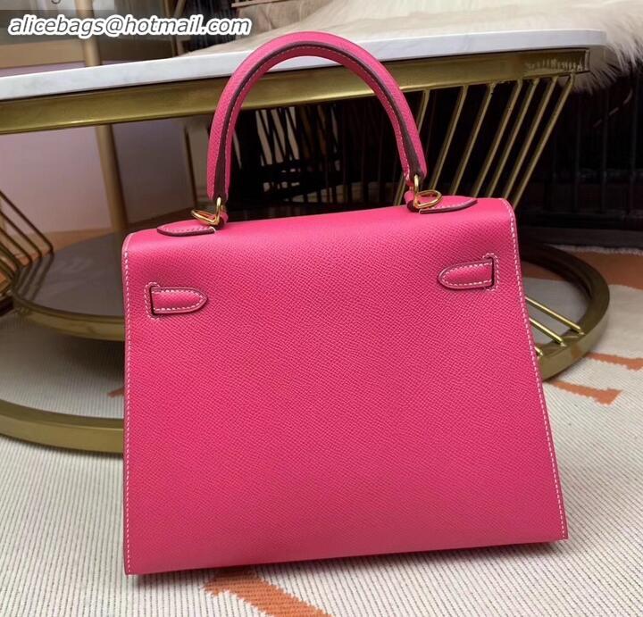 New Style Hermes Kelly 25cm Bag in Original Epsom Leather H091420 Peach Red