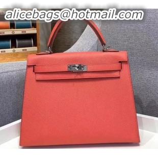 Luxurious Hermes Kelly 25cm Bag in Original Epsom Leather H091420 Salmon Red